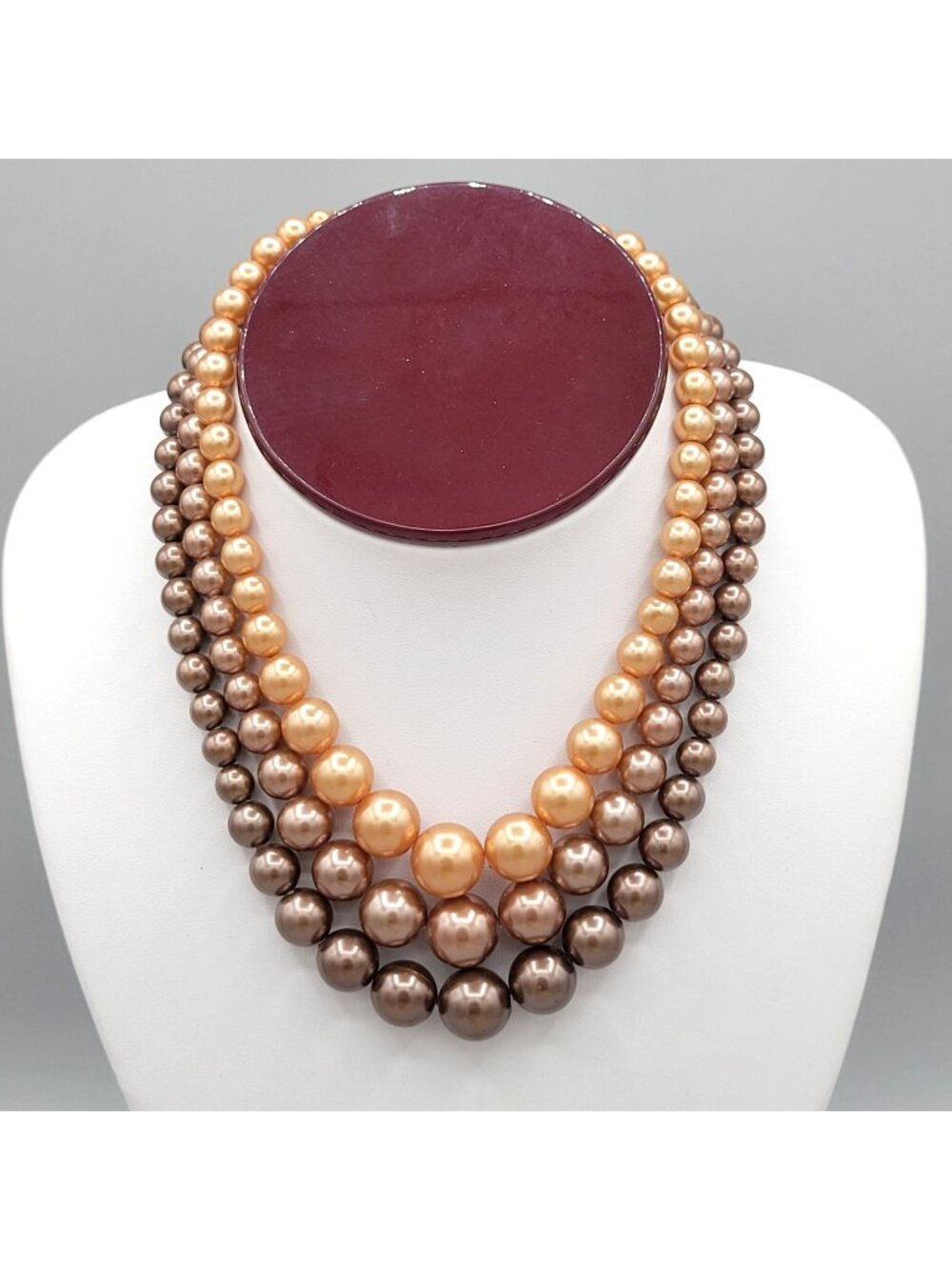 Multicolor Imitation Pearl Triple Strand Layered Necklace Vintage Japan